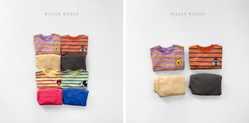 Kitsch Kitsch - Korean Children Fashion - #kidsstore - D Retro Color Chip Stripe Top Bottom Set - 4