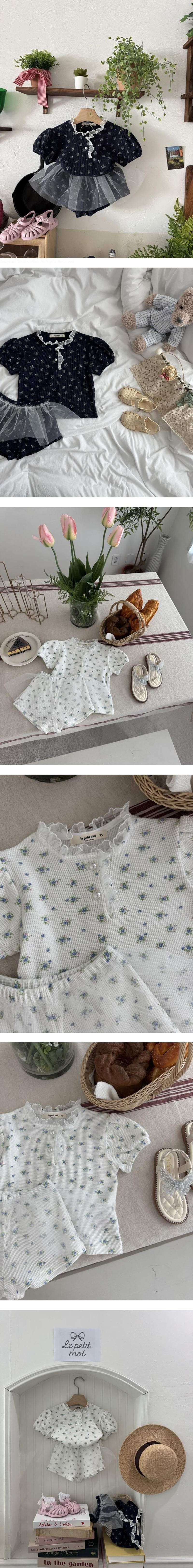 Le petitmot - Korean Children Fashion - #toddlerclothing - Flower Waffle Tulle Set