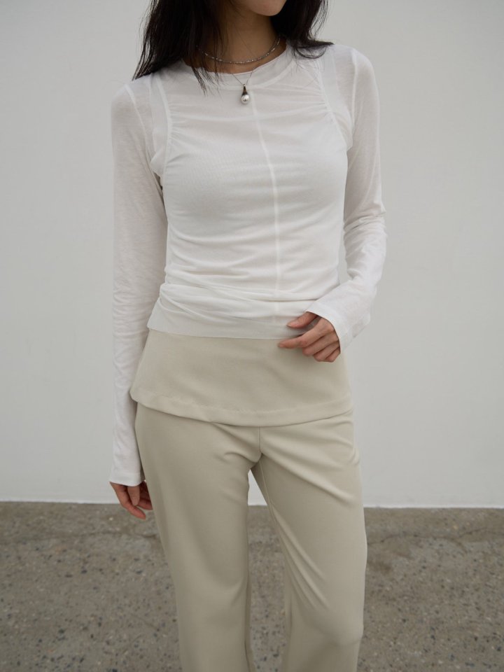 Lenoii - Korean Women Fashion - #momslook - Bonnie Mesh Shirring Set Tee