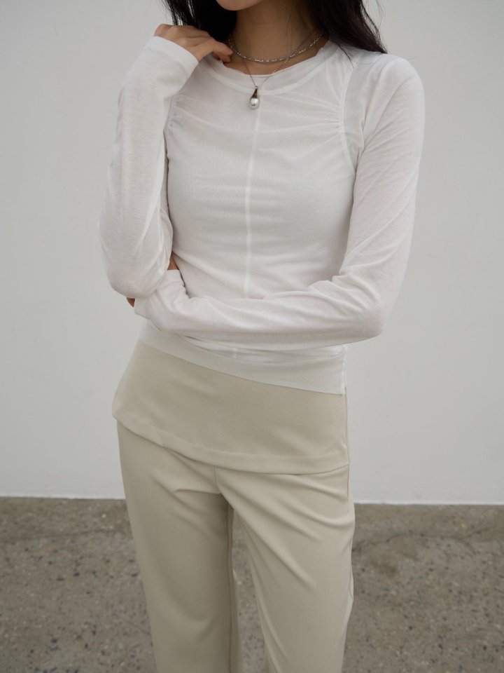 Lenoii - Korean Women Fashion - #momslook - Bonnie Mesh Shirring Set Tee - 3