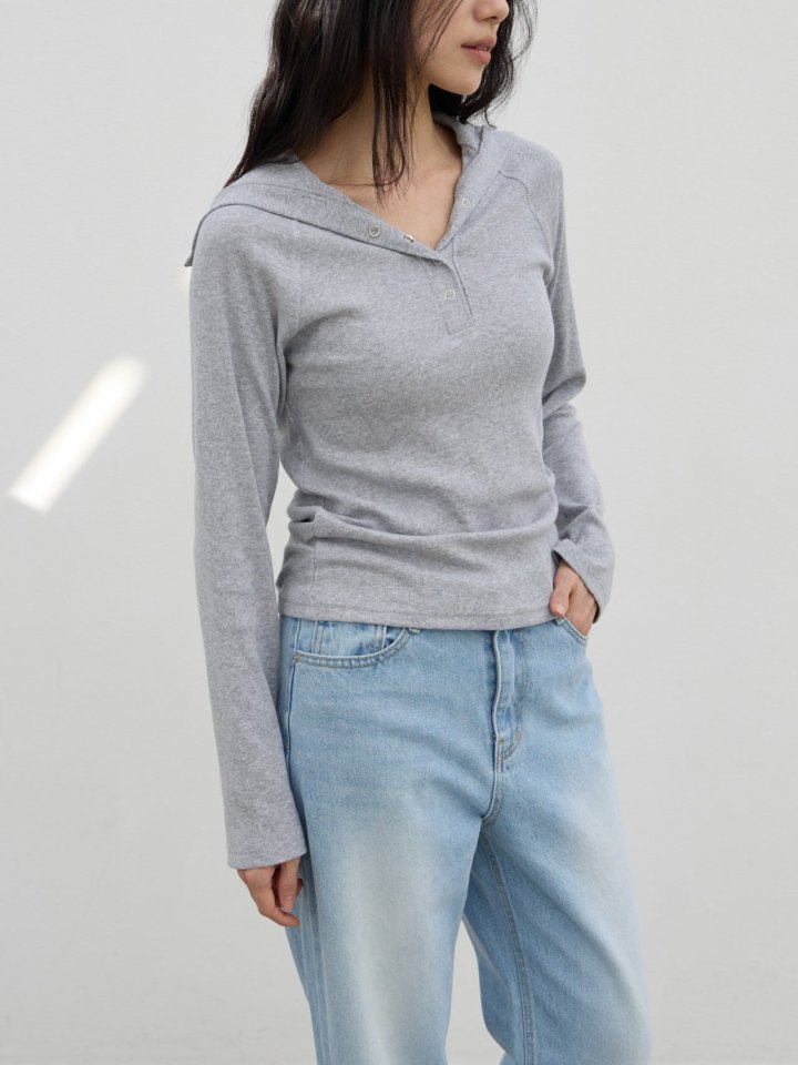 Lenoii - Korean Women Fashion - #momslook - Sailor Collar Button Tee