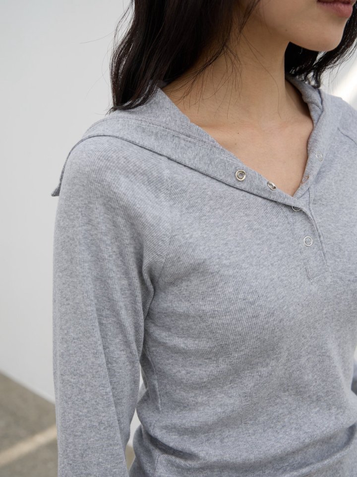 Lenoii - Korean Women Fashion - #momslook - Sailor Collar Button Tee - 5