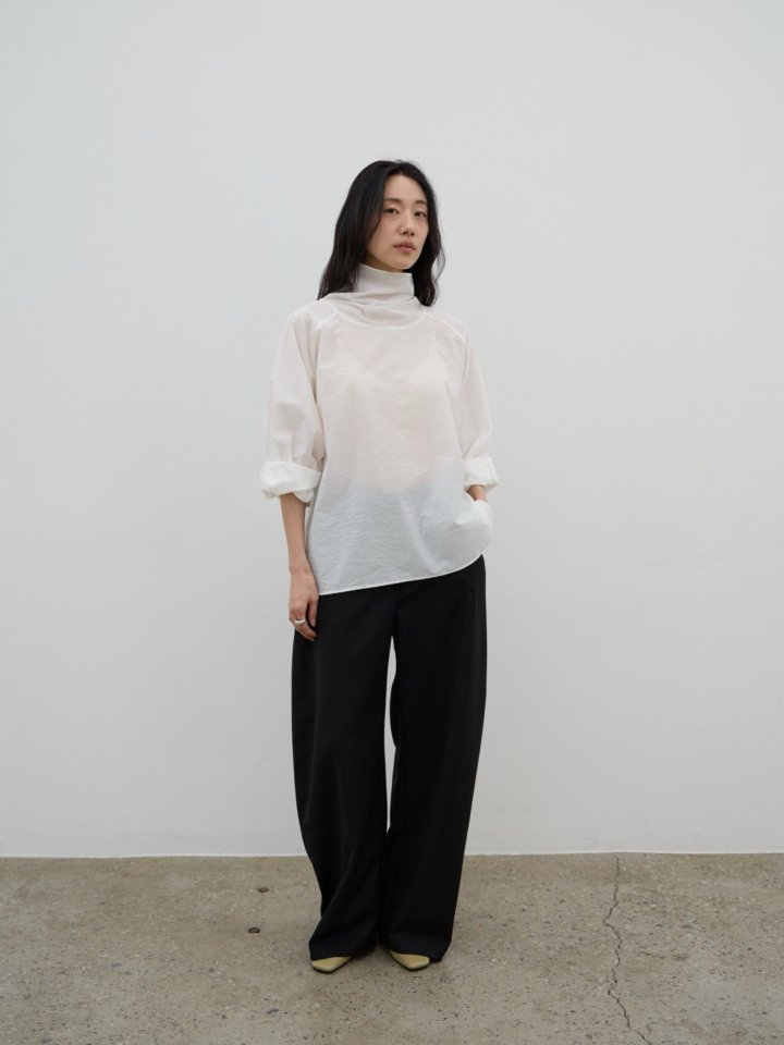 Lenoii - Korean Women Fashion - #momslook - Cotton High Neck Tie Blouse - 9