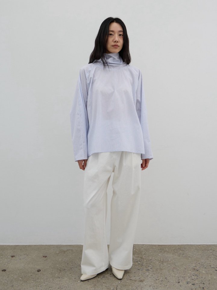 Lenoii - Korean Women Fashion - #vintageinspired - Cotton High Neck Tie Blouse - 11