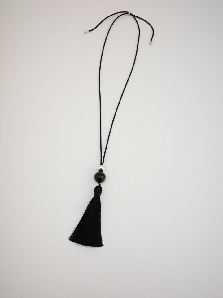 Lenoii - Korean Women Fashion - #womensfashion - Onyx Silver Ball Tassel Long Necklace - 4