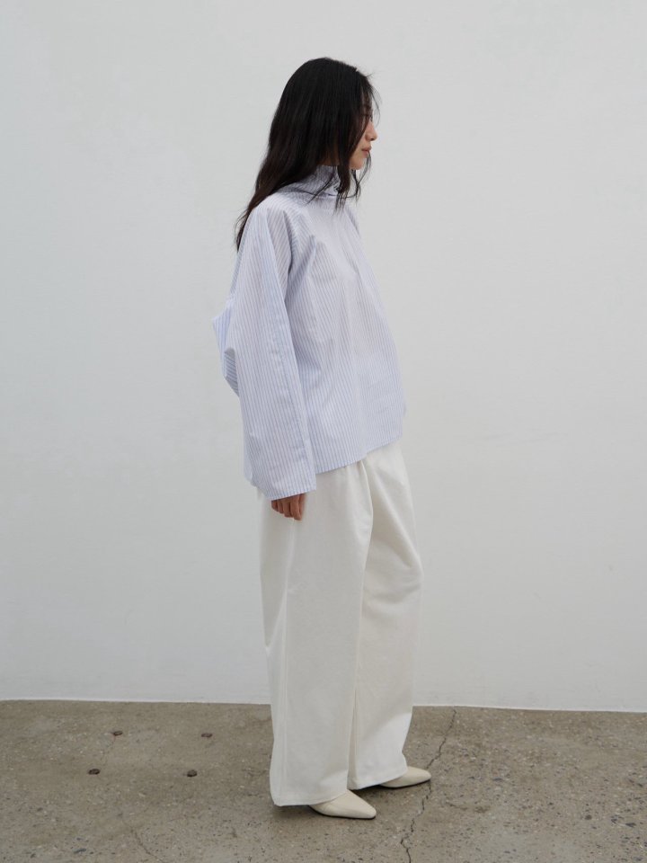 Lenoii - Korean Women Fashion - #vintagekidsstyle - Cotton High Neck Tie Blouse - 12