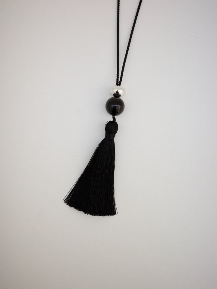 Lenoii - Korean Women Fashion - #vintagekidsstyle - Onyx Silver Ball Tassel Long Necklace - 5