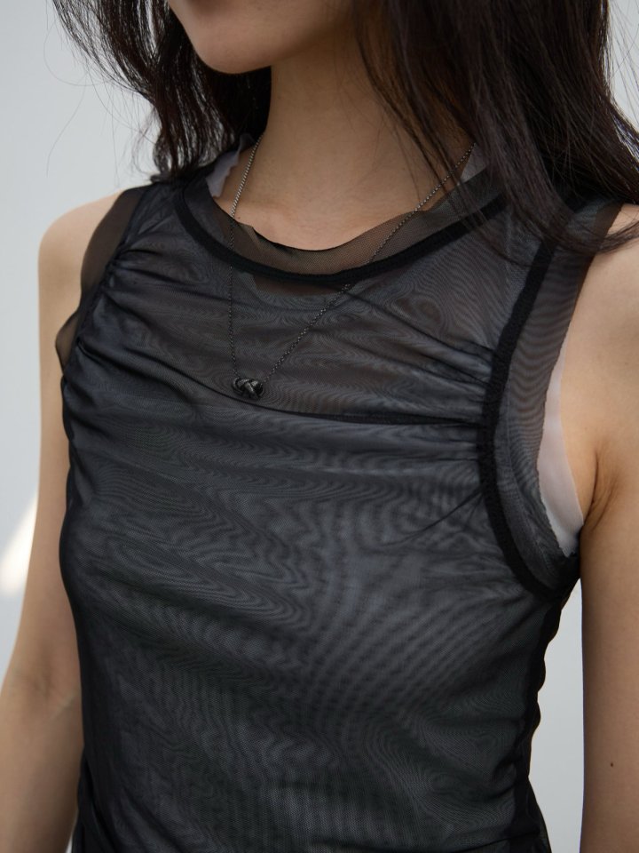 Lenoii - Korean Women Fashion - #womensfashion - Bonnie Mesh Shirring Set Tee - 10