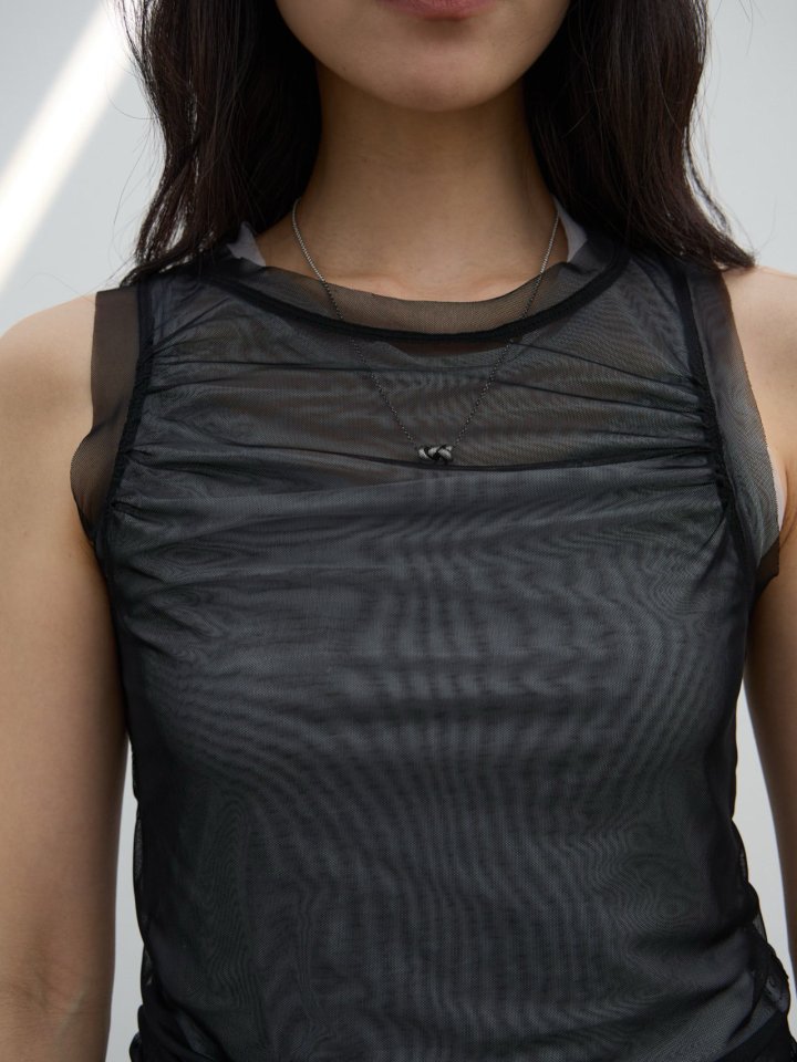 Lenoii - Korean Women Fashion - #womensfashion - Bonnie Mesh Shirring Set Tee - 12