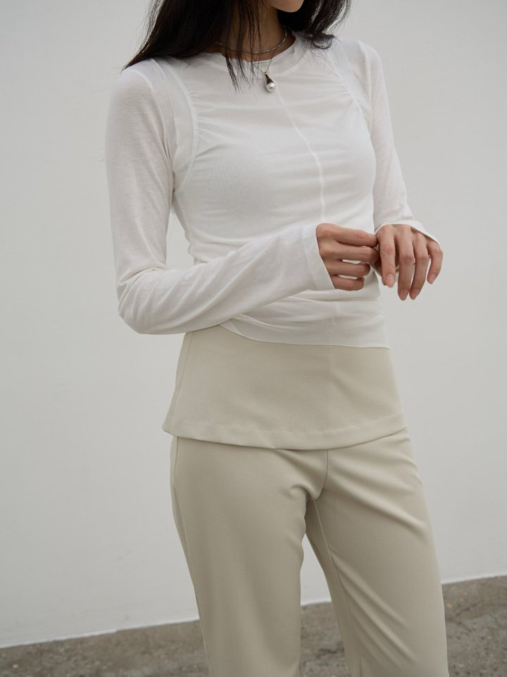 Lenoii - Korean Women Fashion - #womensfashion - Bonnie Mesh Shirring Set Tee - 2