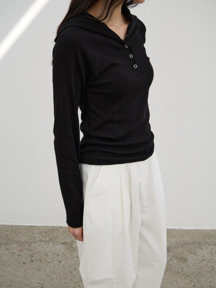 Lenoii - Korean Women Fashion - #womensfashion - Sailor Collar Button Tee - 10