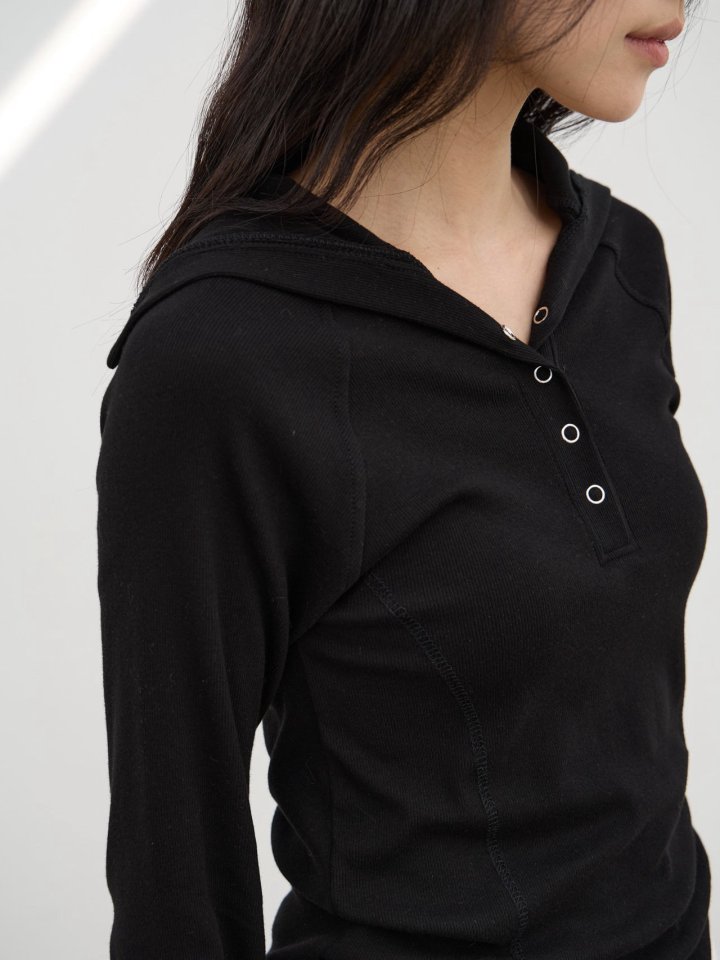 Lenoii - Korean Women Fashion - #womensfashion - Sailor Collar Button Tee - 8