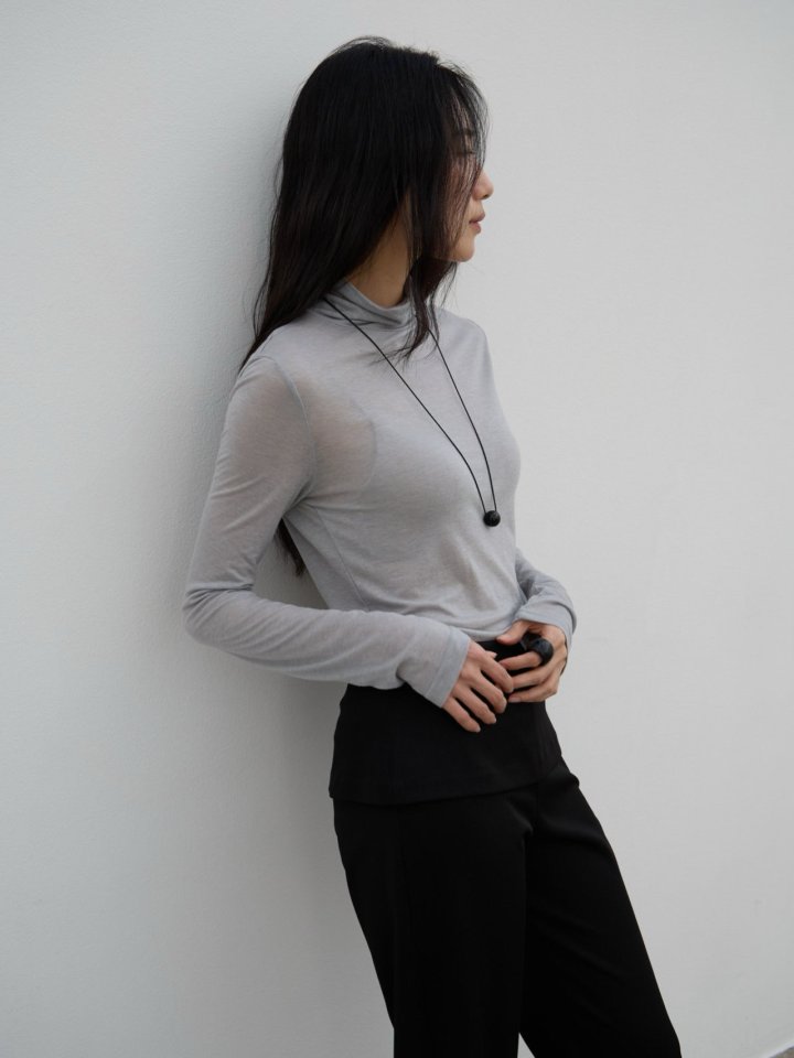 Lenoii - Korean Women Fashion - #womensfashion - Sheer High Neck Tee - 7