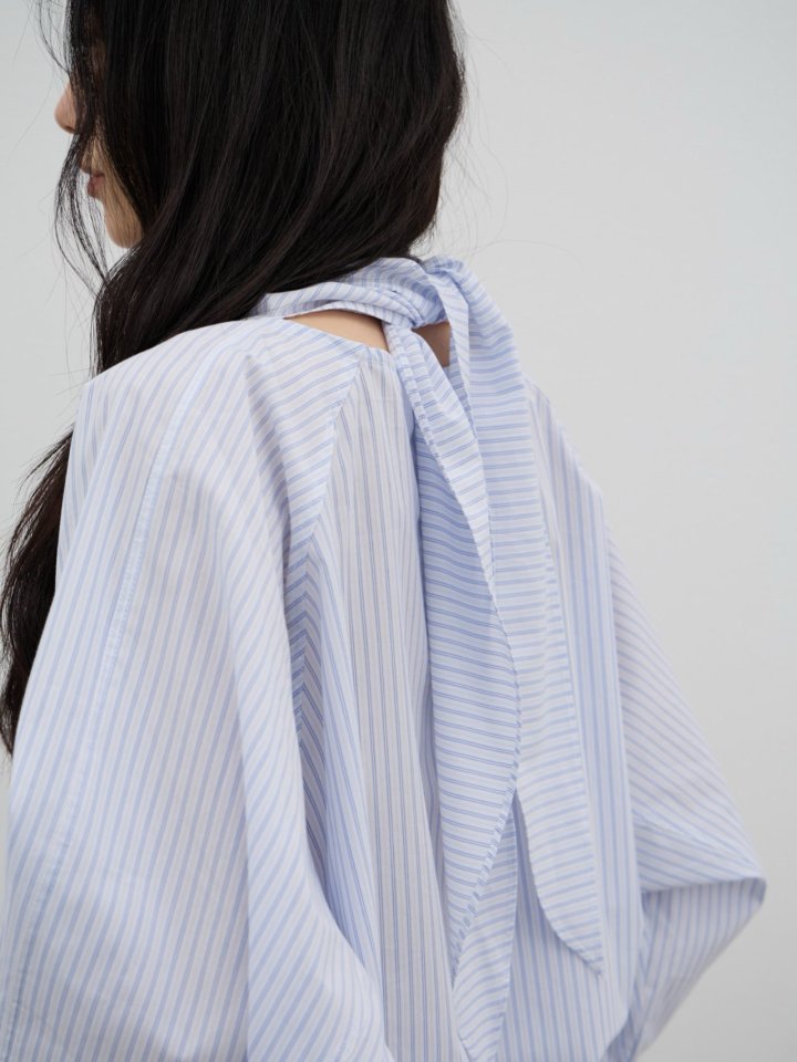 Lenoii - Korean Women Fashion - #womensfashion - Cotton High Neck Tie Blouse - 10