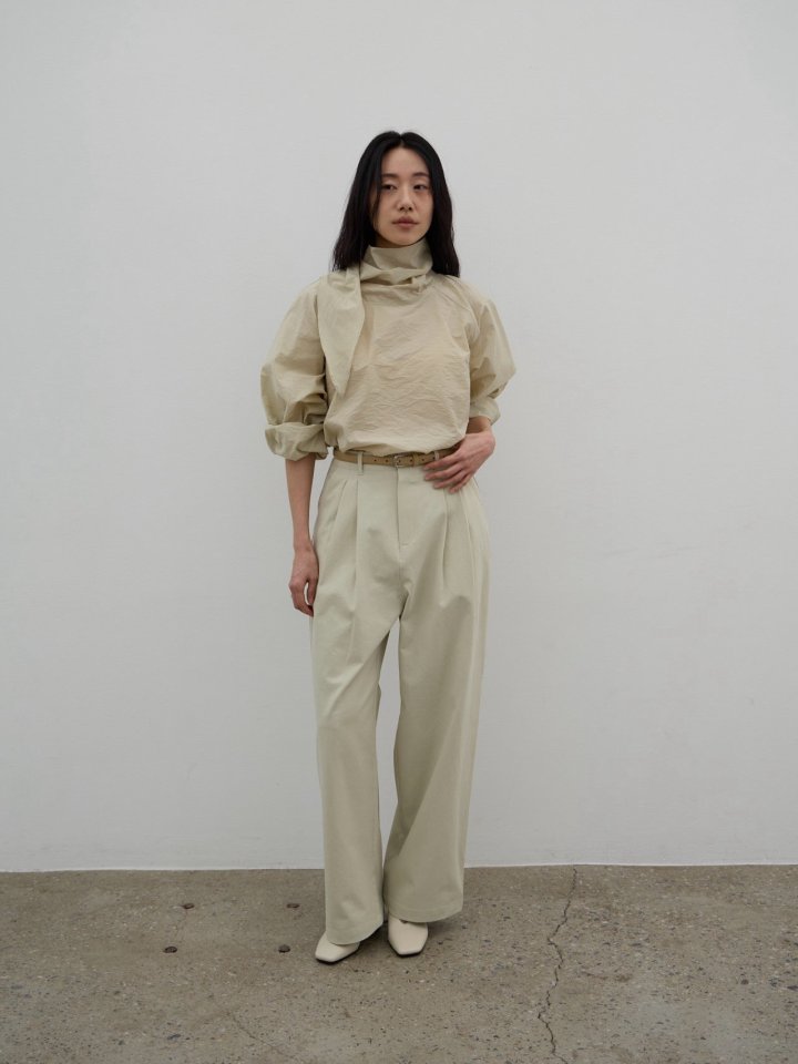 Lenoii - Korean Women Fashion - #womensfashion - Cotton High Neck Tie Blouse - 2