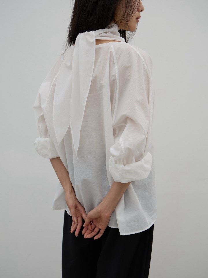 Lenoii - Korean Women Fashion - #womensfashion - Cotton High Neck Tie Blouse - 6
