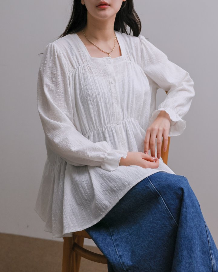 Lovely - Korean Women Fashion - #momslook - Square Shirring Blouse - 5