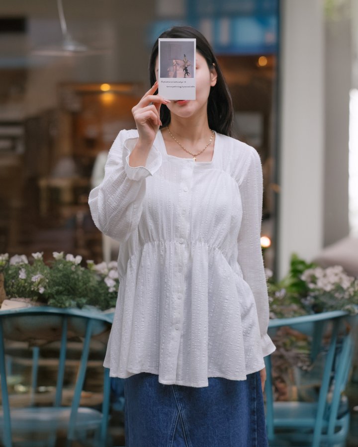 Lovely - Korean Women Fashion - #momslook - Square Shirring Blouse - 7