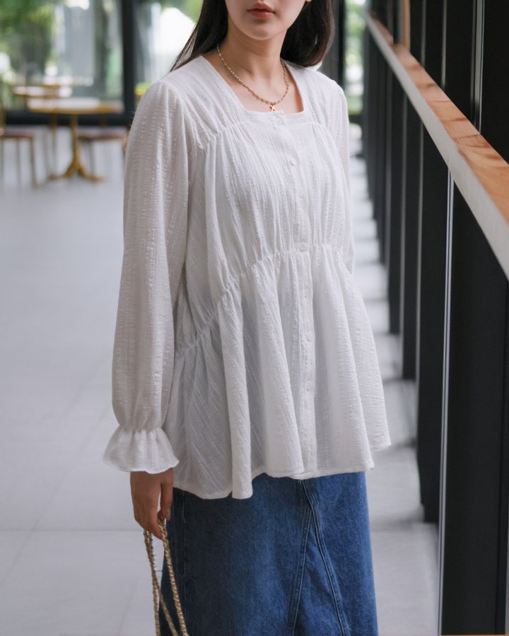 Lovely - Korean Women Fashion - #momslook - Square Shirring Blouse - 9