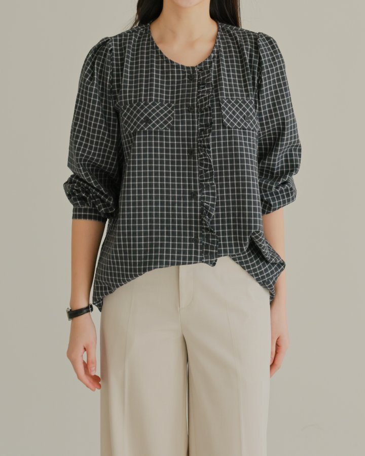 Lovely - Korean Women Fashion - #romanticstyle - Latte Frill Blouse - 5