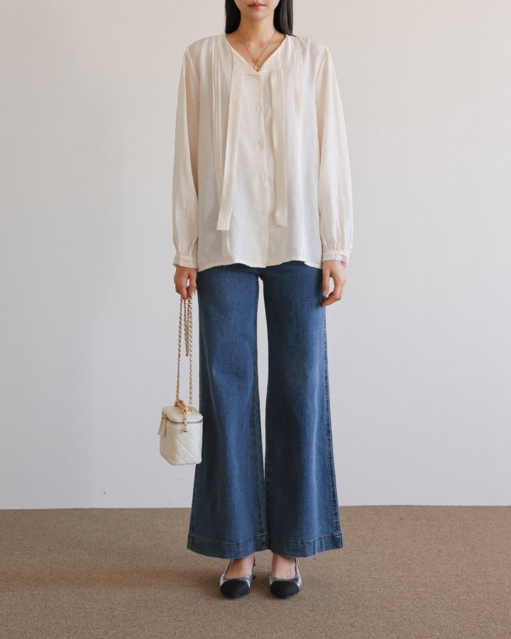 Lovely - Korean Women Fashion - #womensfashion - Tie Pintuck Blouse