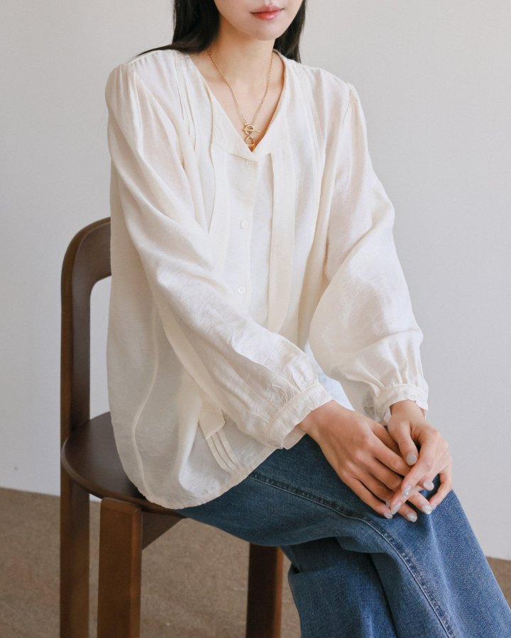 Lovely - Korean Women Fashion - #womensfashion - Tie Pintuck Blouse - 11