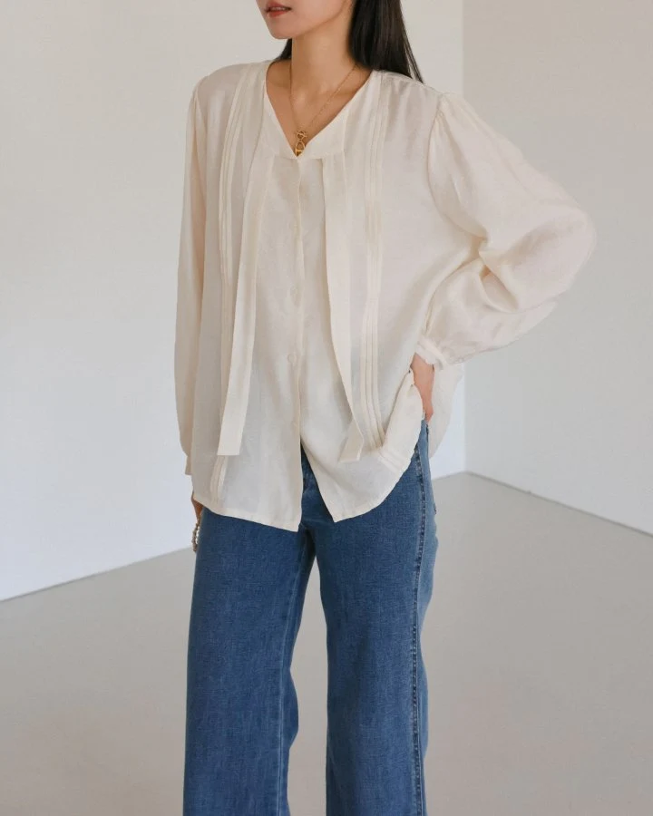 Lovely - Korean Women Fashion - #womensfashion - Tie Pintuck Blouse - 9