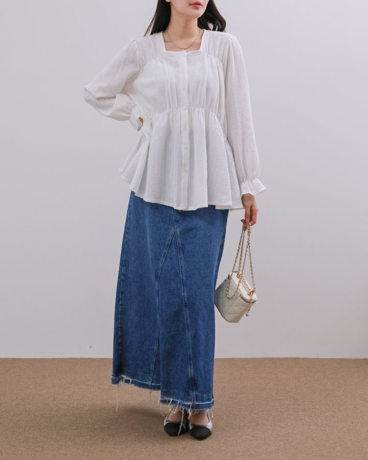 Lovely - Korean Women Fashion - #womensfashion - Square Shirring Blouse - 2