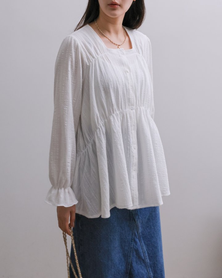 Lovely - Korean Women Fashion - #momslook - Square Shirring Blouse - 4