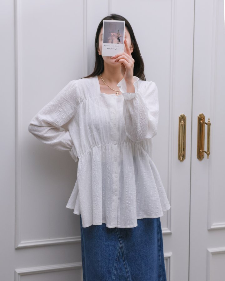 Lovely - Korean Women Fashion - #womensfashion - Square Shirring Blouse - 6
