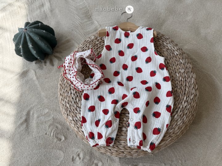 Mac - Korean Baby Fashion - #babyfever - Back Button Yoru All-in-One (Strawberry) - 2