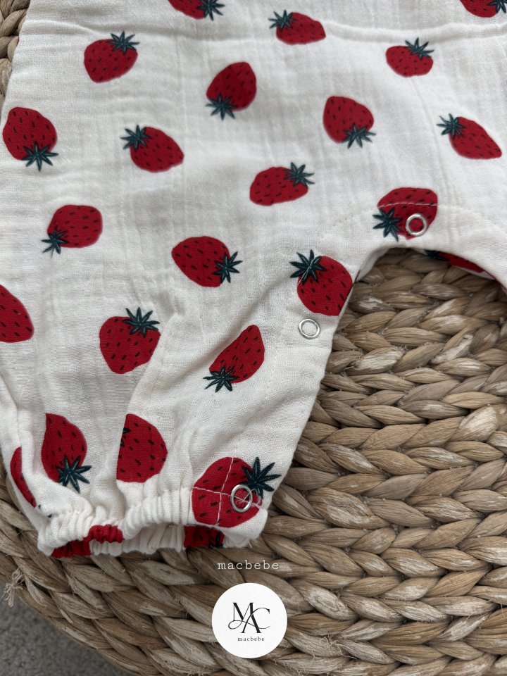 Mac - Korean Baby Fashion - #babyootd - Back Button Yoru All-in-One (Strawberry) - 6