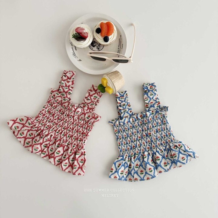 Melikey - Korean Children Fashion - #childofig - Cherry Ribbon Tuck Blouse