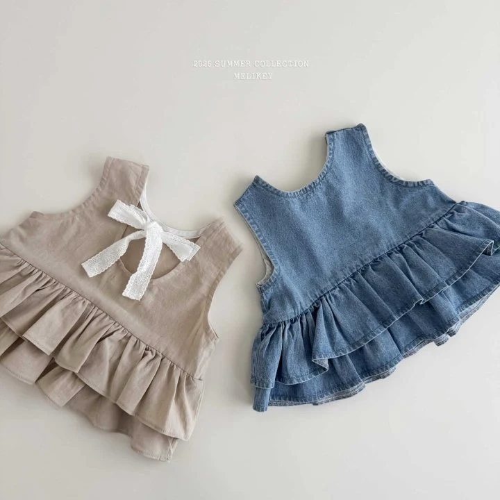 Melikey - Korean Children Fashion - #childrensboutique - Ribbon Cancan Sleeveless Blouse