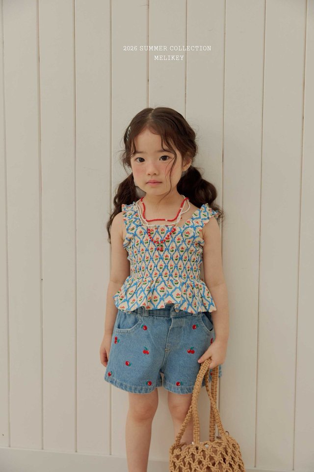 Melikey - Korean Children Fashion - #designkidswear - Cherry Ribbon Tuck Blouse - 3