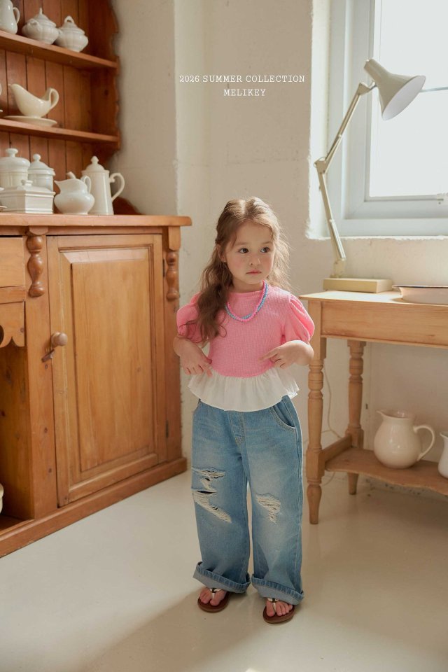 Melikey - Korean Children Fashion - #designkidswear - Folding Vintage Denim Pants - 5