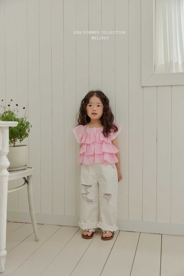 Melikey - Korean Children Fashion - #childrensboutique - Folding Vintage Denim Pants (Ivory) - 4