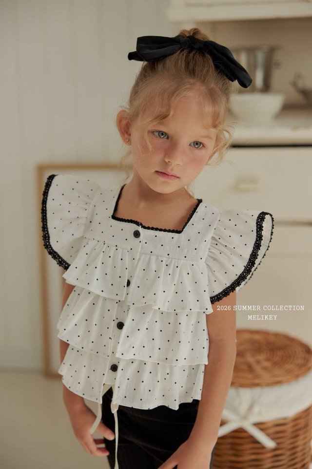 Melikey - Korean Children Fashion - #kidsshorts - Dot Cancan Sleeveless Blouse - 7