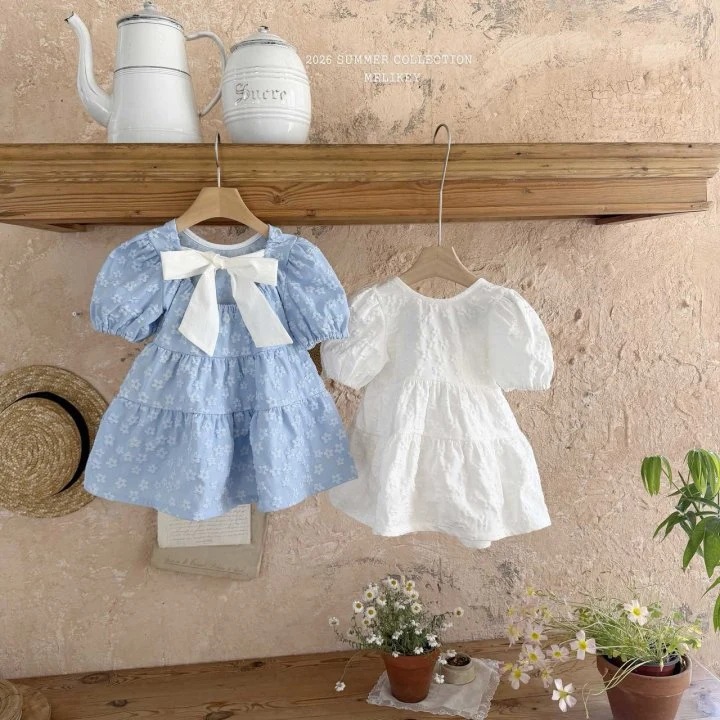 Melikey - Korean Children Fashion - #kidsshorts - Shine Back Ribbon One-piece