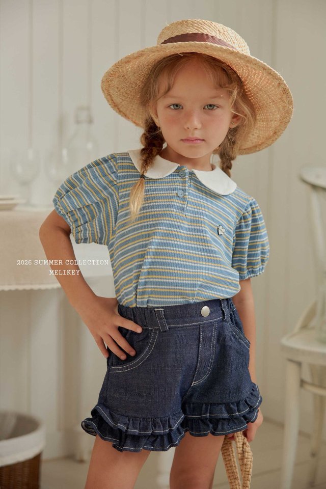 Melikey - Korean Children Fashion - #kidsshorts - Soul Stripe Collar Tee - 8