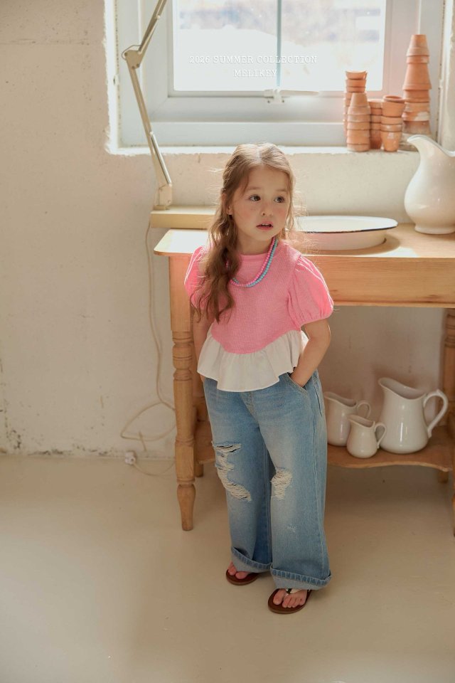 Melikey - Korean Children Fashion - #kidsstore - Folding Vintage Denim Pants - 9