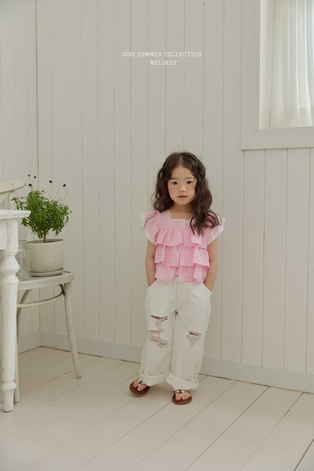 Melikey - Korean Children Fashion - #kidsstore - Folding Vintage Denim Pants (Ivory) - 8