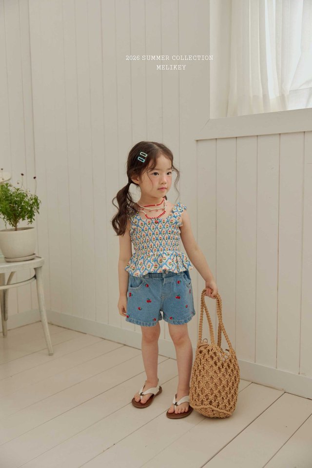 Melikey - Korean Children Fashion - #kidzfashiontrend - Cherry Ribbon Tuck Blouse - 8