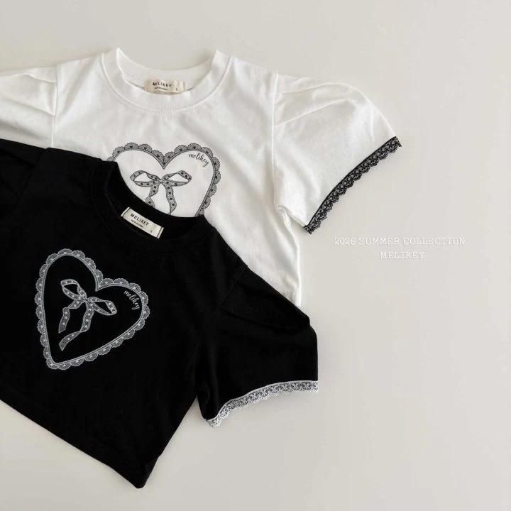 Melikey - Korean Children Fashion - #minifashionista - Heart Ribbon Tee
