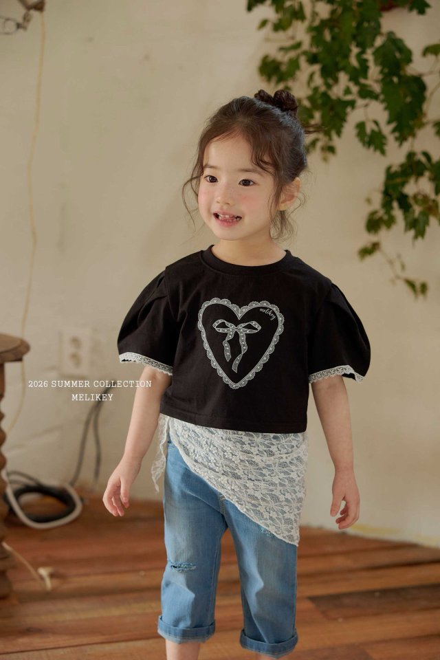 Melikey - Korean Children Fashion - #stylishchildhood - Heart Ribbon Tee - 5