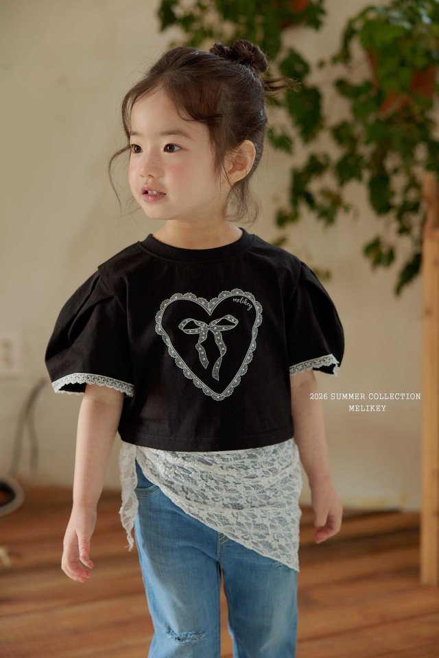 Melikey - Korean Children Fashion - #todddlerfashion - Heart Ribbon Tee - 3