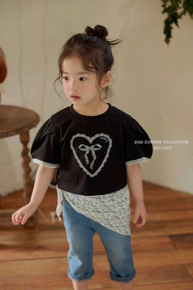 Melikey - Korean Children Fashion - #todddlerfashion - Heart Ribbon Tee - 4