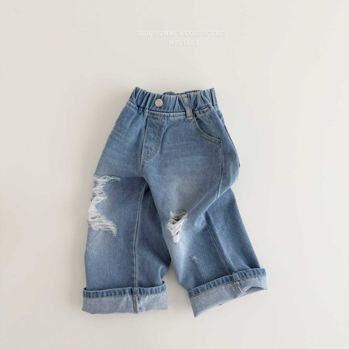 Melikey - Korean Children Fashion - #toddlerclothing - Folding Vintage Denim Pants