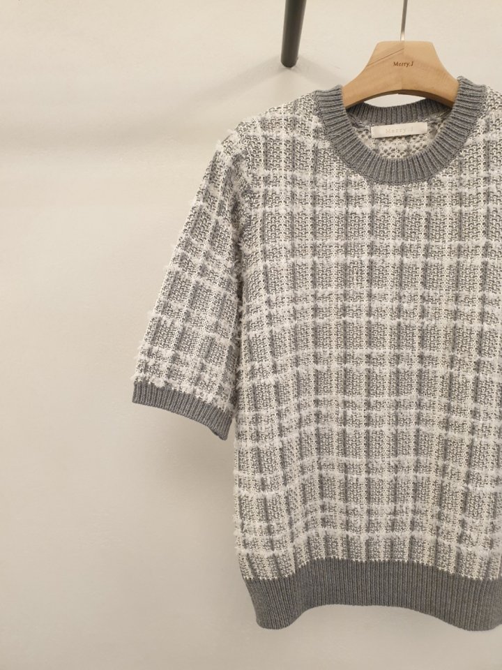 Merry J - Korean Women Fashion - #momslook - Tweed Round Knit - 10