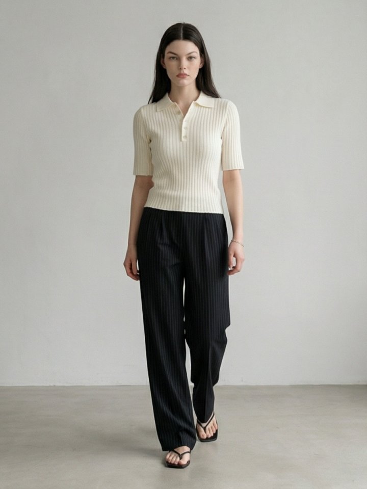 Merry J - Korean Women Fashion - #momslook - Stripe Pintuck Span Pants - 3